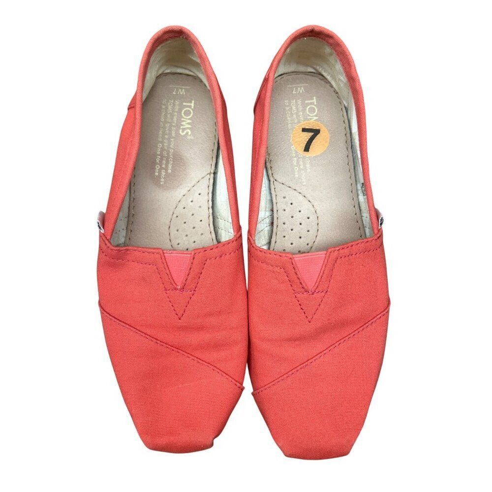 Toms Womens Coral Canvas Flats Size 7 Comfort Slip-On Shoes
